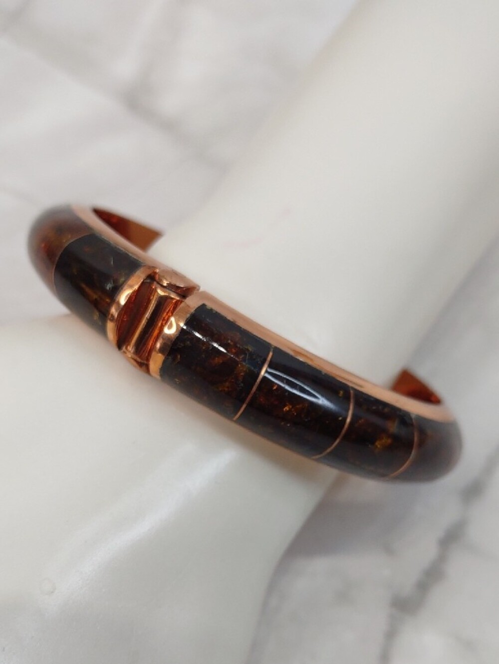 Jay King Copper/Amber Inlay Hinged Bangle Bracelet - Picture 3 of 7